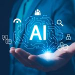 手掌托起發光的 AI 智慧芯片與數位化決策網絡圖標，象徵 2026 年 AI 代理人掌控數位行銷與消費決策權。